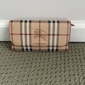 Burberry Checked Leather Wallet Red